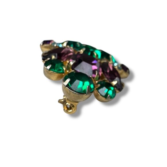 Vintage Gold Tone Brooch With Prong Set Crystals In Purple Blue & Green 1.75" x - Picture 10 of 12